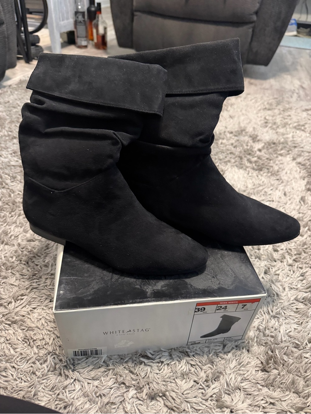 White Stag Black Fold-Over Slouch Ankle Boots